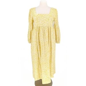 Who What Wear Animal Print Midi Dress Yellow White XL cottagecore retro preppy